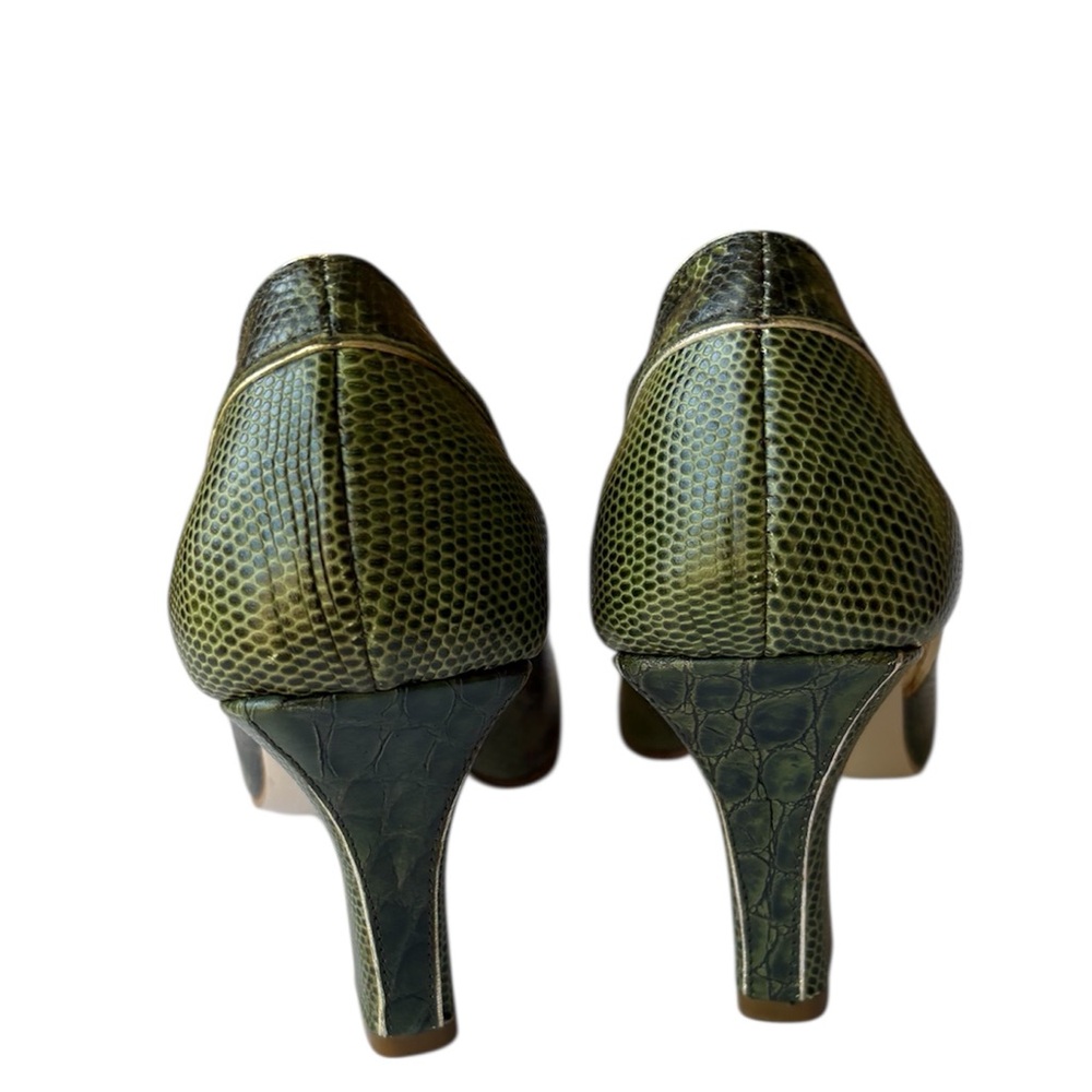 Furla Made in Italy Green Reptile Embossed Block Heel Pumps EU 35 (US 4–4.5) NEW - Picture 4 of 9